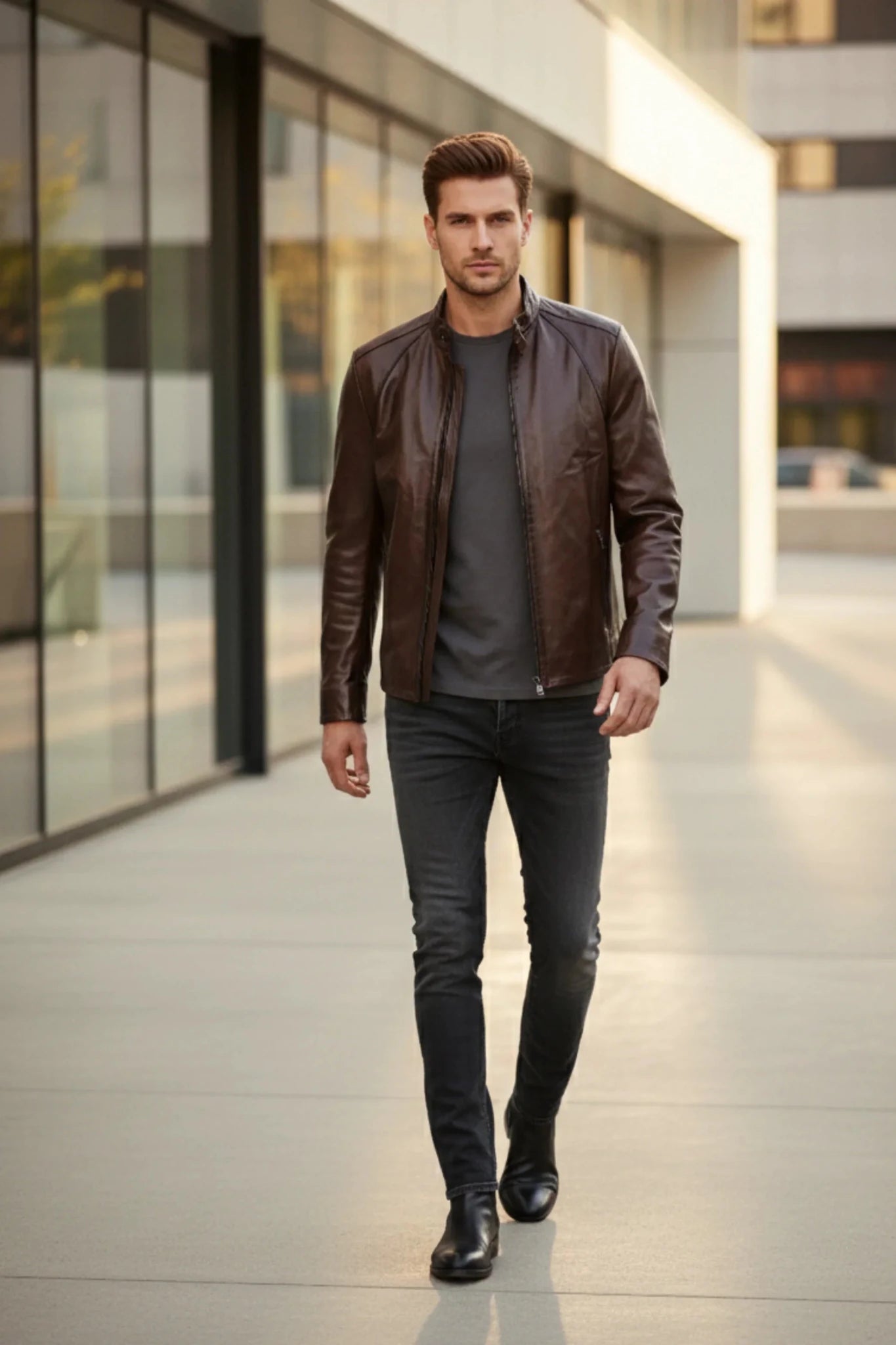 Мъжко Кожено Яке, Кафяв Roberto Fashion Roberto Fashion Store Jacket LEA2601JACBROGENL S