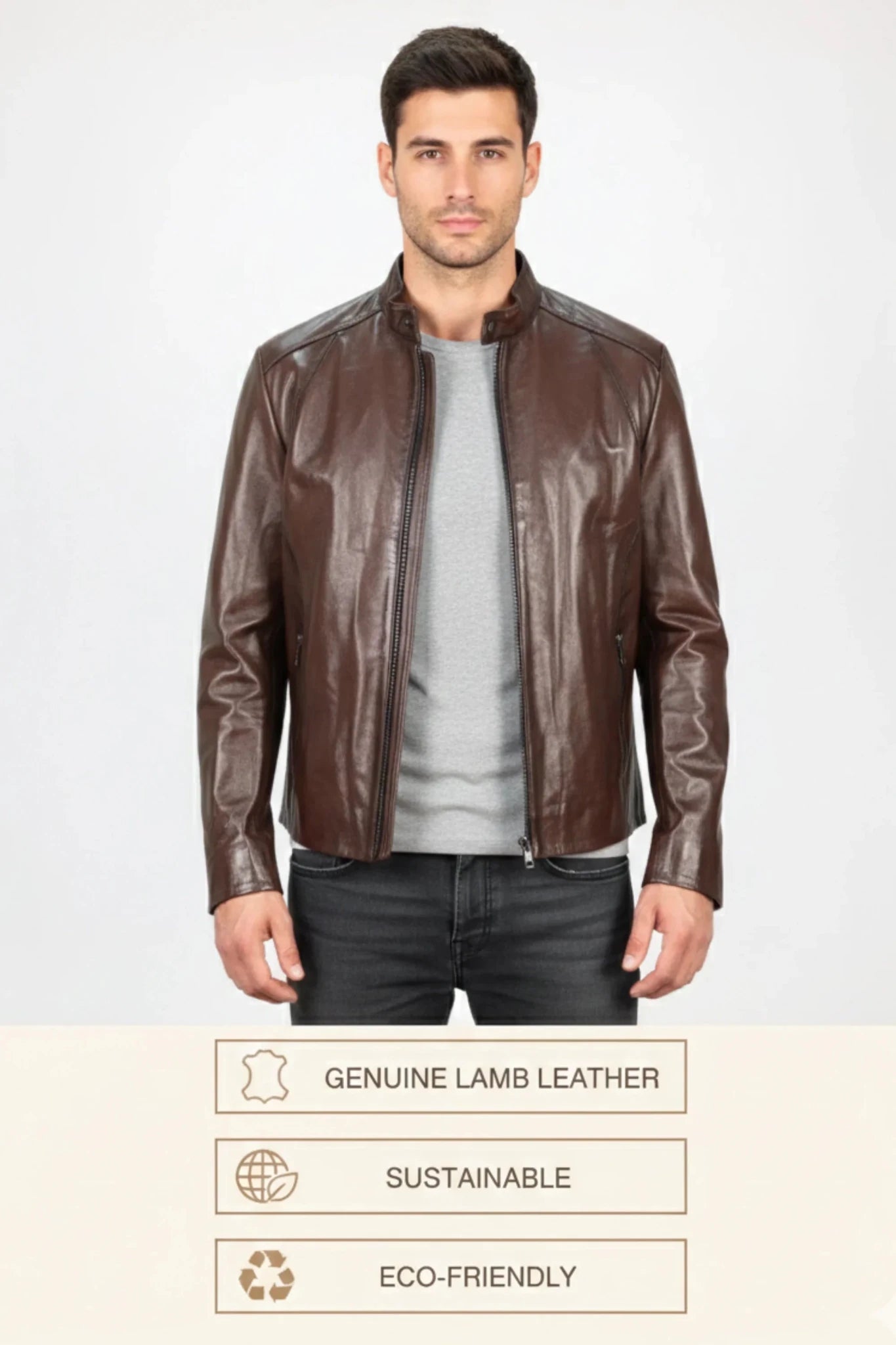 Мъжко Кожено Яке, Кафяв Roberto Fashion Roberto Fashion Store Jacket LEA2601JACBROGENL S