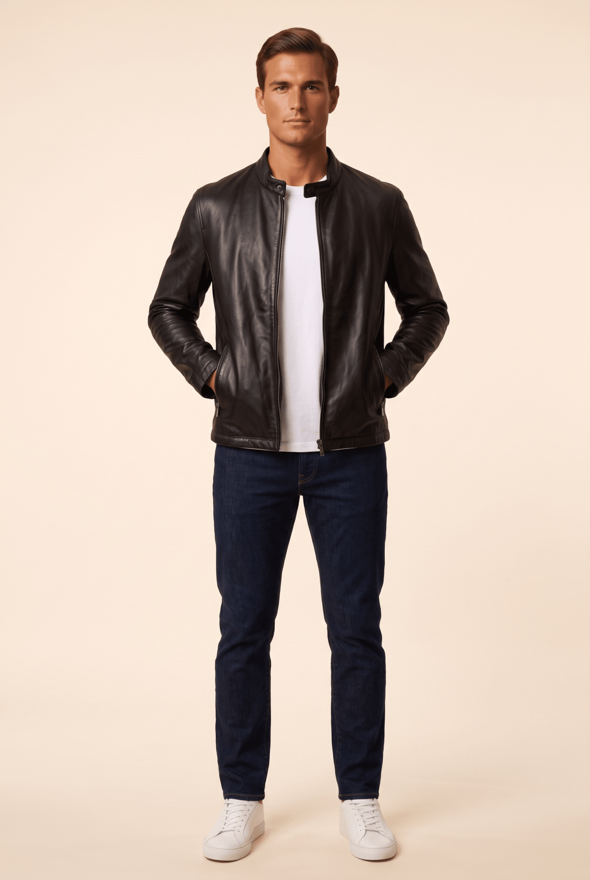 Мъжко кожено яке от естествена агнешка напа, черно - размери M, L, XL Roberto&Co Roberto Fashion Store Jacket RBC1410LEABLKNAPL S