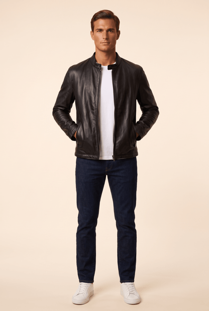 Мъжко кожено яке от естествена агнешка напа, черно - размери M, L, XL Roberto&Co Roberto Fashion Store Jacket RBC1410LEABLKNAPL S