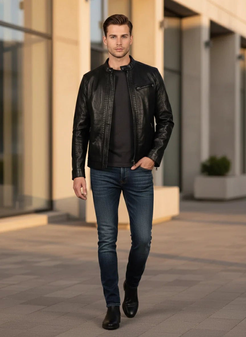 Мъжко Яке от Агнешка Кожа, Черен