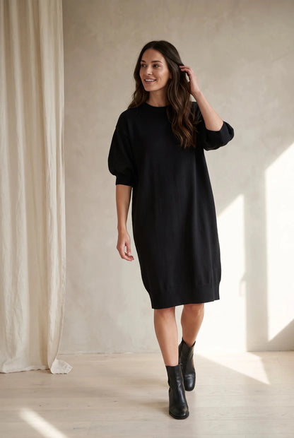 Плетена рокля от био памук Сериано - черно Serianno Roberto Fashion Store Dress SER1007DRSBLKKNI-S S