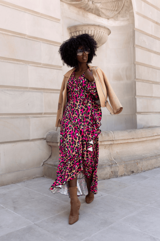 Рокля "АННА" дълга в пантерски десен с розови акценти за жени LaBalancia Roberto Fashion Store Shirt 5907378504169 XS/S