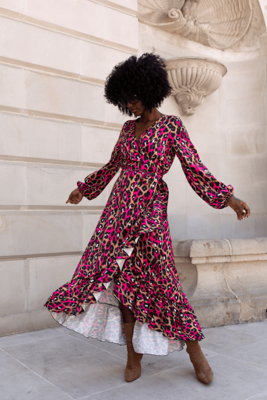 Рокля "АННА" дълга в пантерски десен с розови акценти за жени LaBalancia Roberto Fashion Store Shirt 5907378504169 XS/S