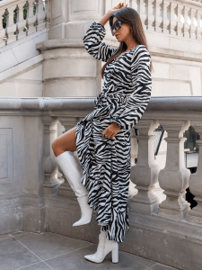 Рокля "АННА" с дължина до земята и зебров модел - стилна и елегантна LaBalancia Roberto Fashion Store Shirt 5907378504565 XS/S