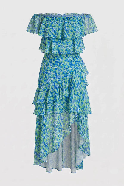 Рокля на цветя "Atlantida" - синьо Roberto&Co Roberto Fashion Store Dress KMY1007DRSBLUFLO-42 42