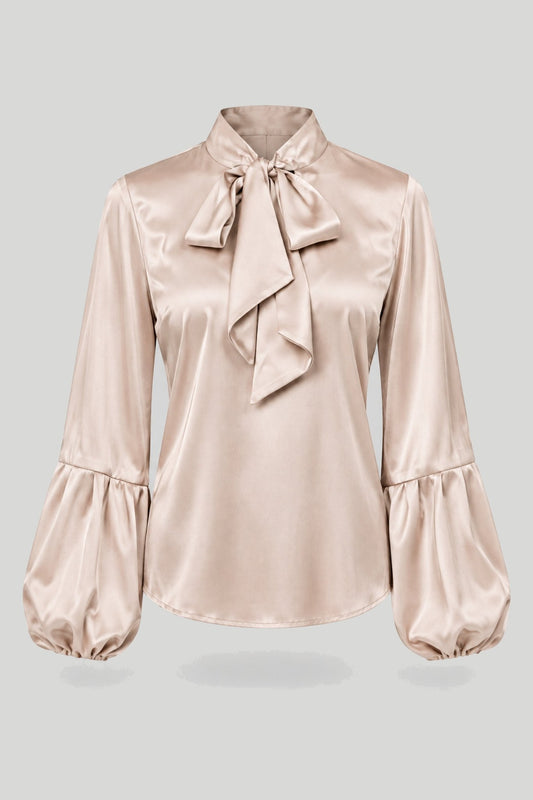 Satin Women's Shirt VIVIENNE — Beige, elegant and soft – снимка на продукта