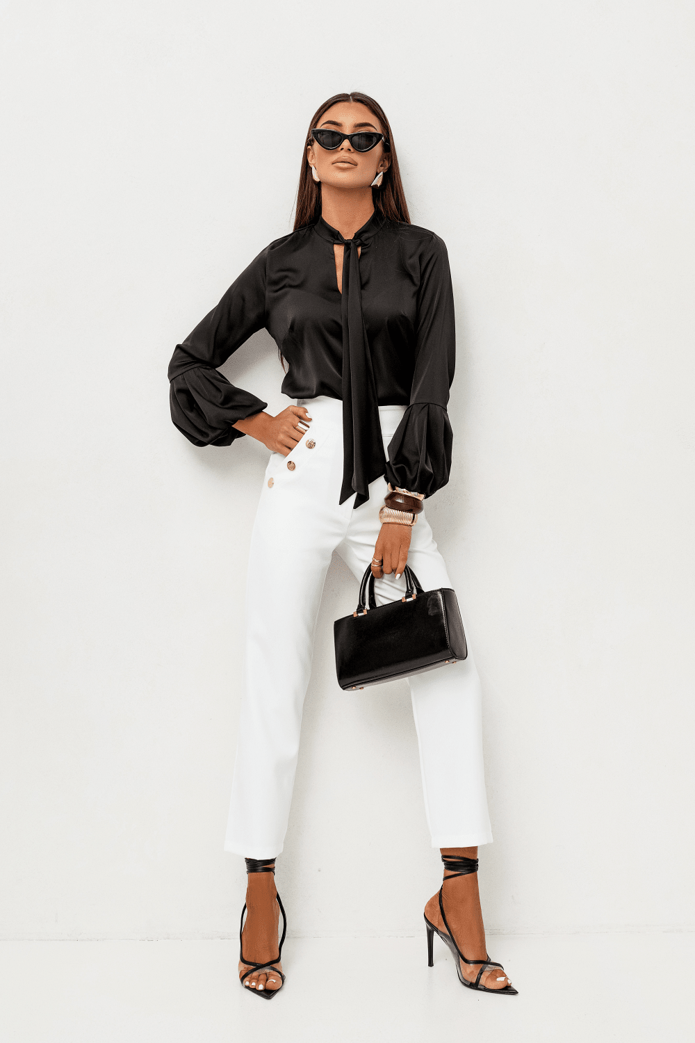 Сатенена дамска риза VIVIENNE – елегантно черно LaBalancia Roberto Fashion Store Set 5907378518012 S
