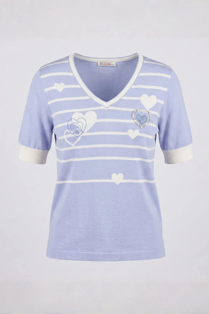 Синя плетена тениска с дизайн на сърца за жени Roberto&Co Roberto Fashion Store Sweater FLC2207KNIBLSBLU-38/40 38/40