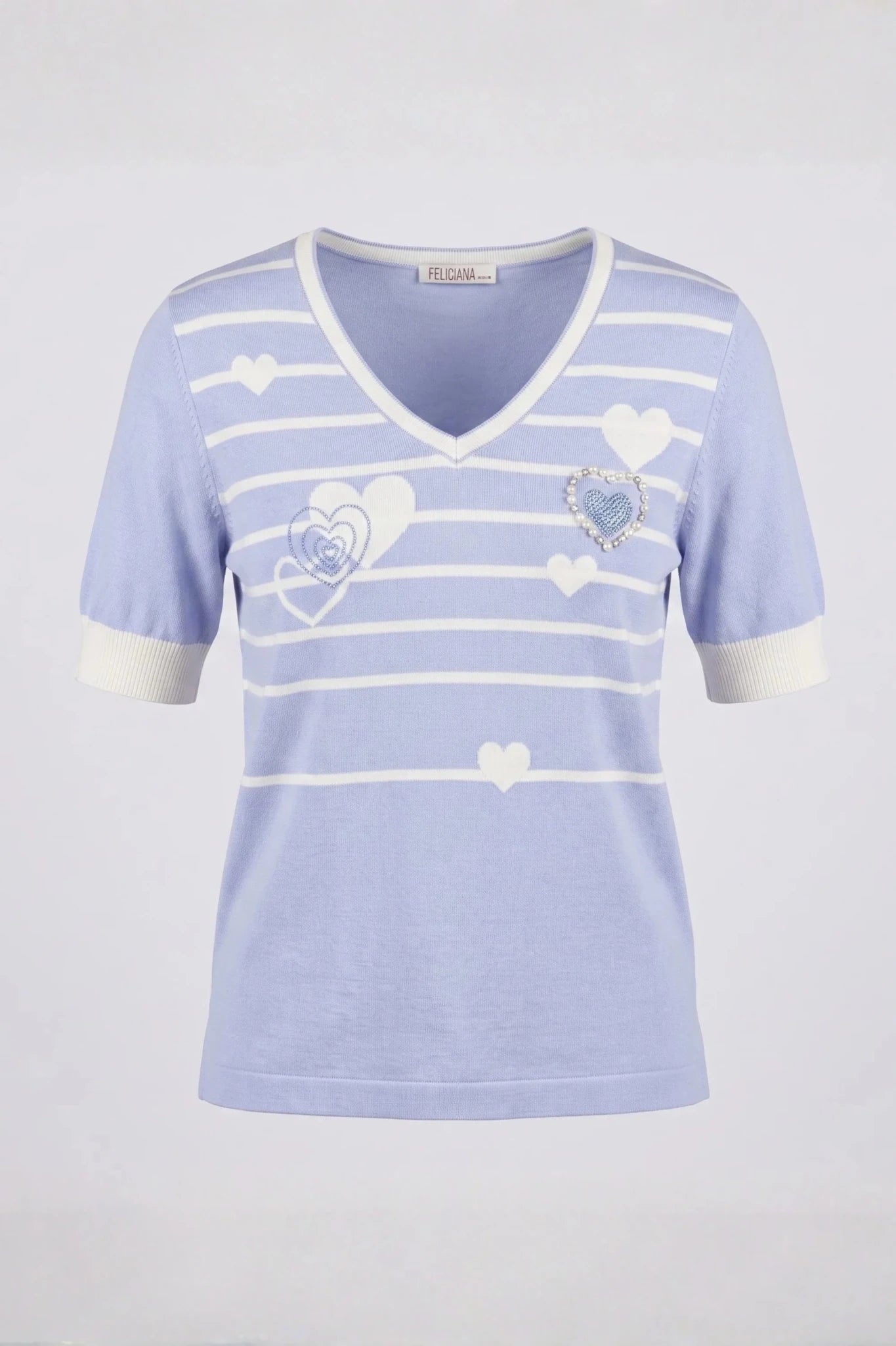 Синя плетена тениска с дизайн на сърца за жени Roberto&Co Roberto Fashion Store Sweater FLC2207KNIBLSBLU-42/44 42/44