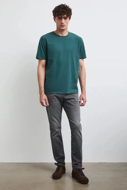 Тъмнозелена мъжка базова тениска от памук с еластан Medicine Roberto Fashion Store T-shirt RW26-TSM013-79X-S S