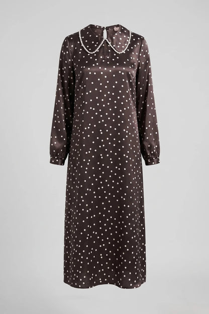 Вискозна рокля на точки "Alba" - кафяво Roberto&Co Roberto Fashion Store Dress BSC1007DRSBRODOT-42 42