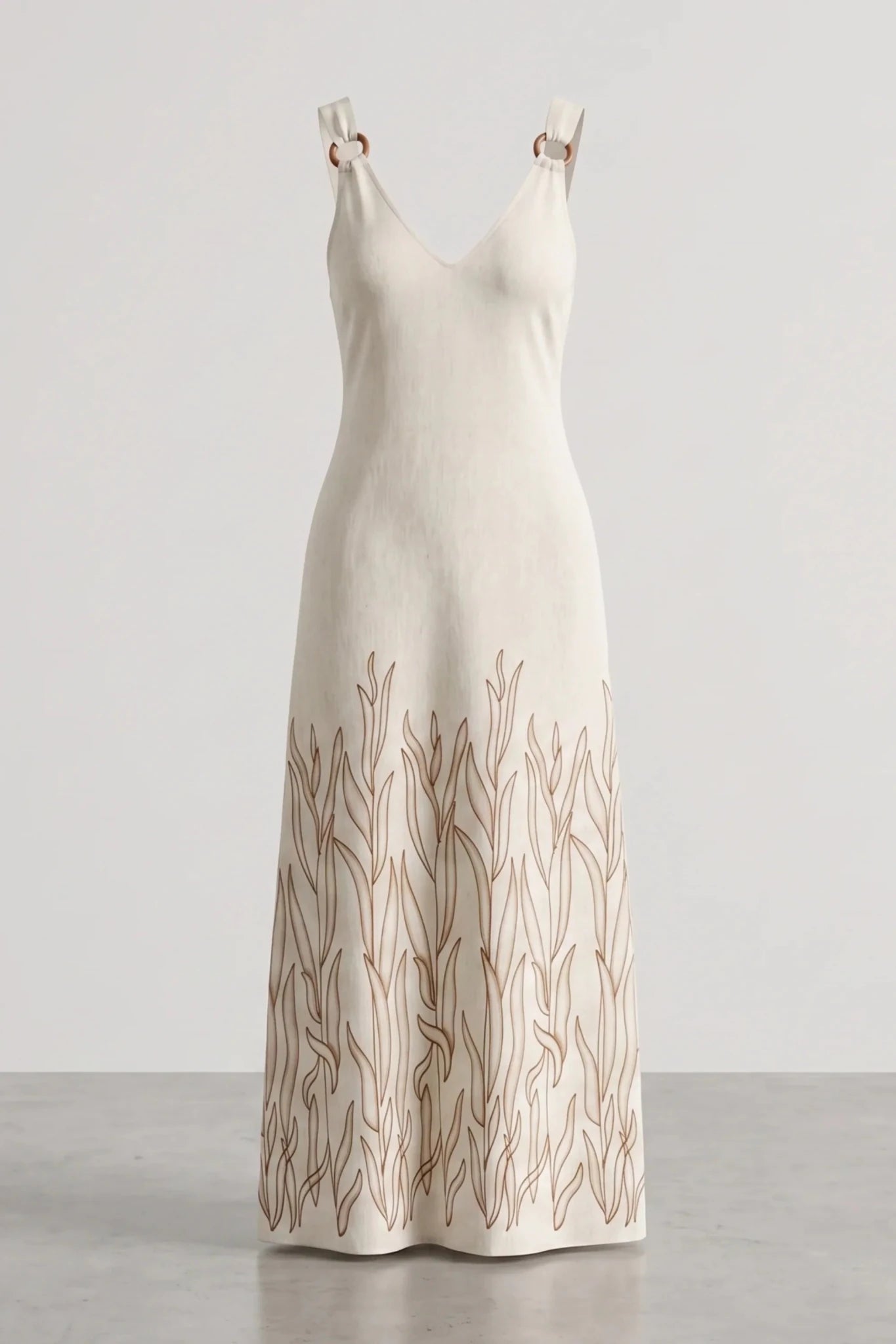 Вискозна рокля с лен "Revaro" - бежово Roberto&Co Roberto Fashion Store Dress RVR1007DRSBEILIN-36 36